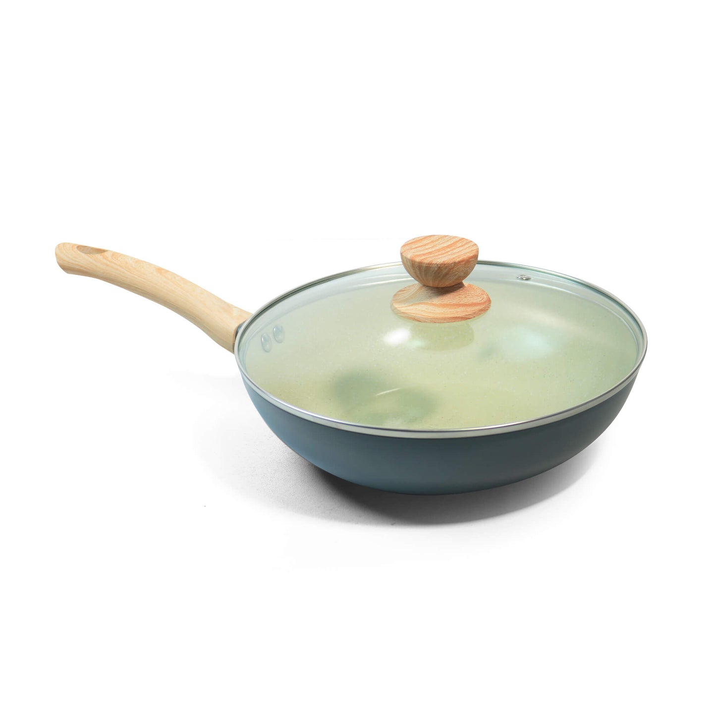 Sartén wok Record Wood con revestimiento interno cerámico y tapa de vidrio 26 cm