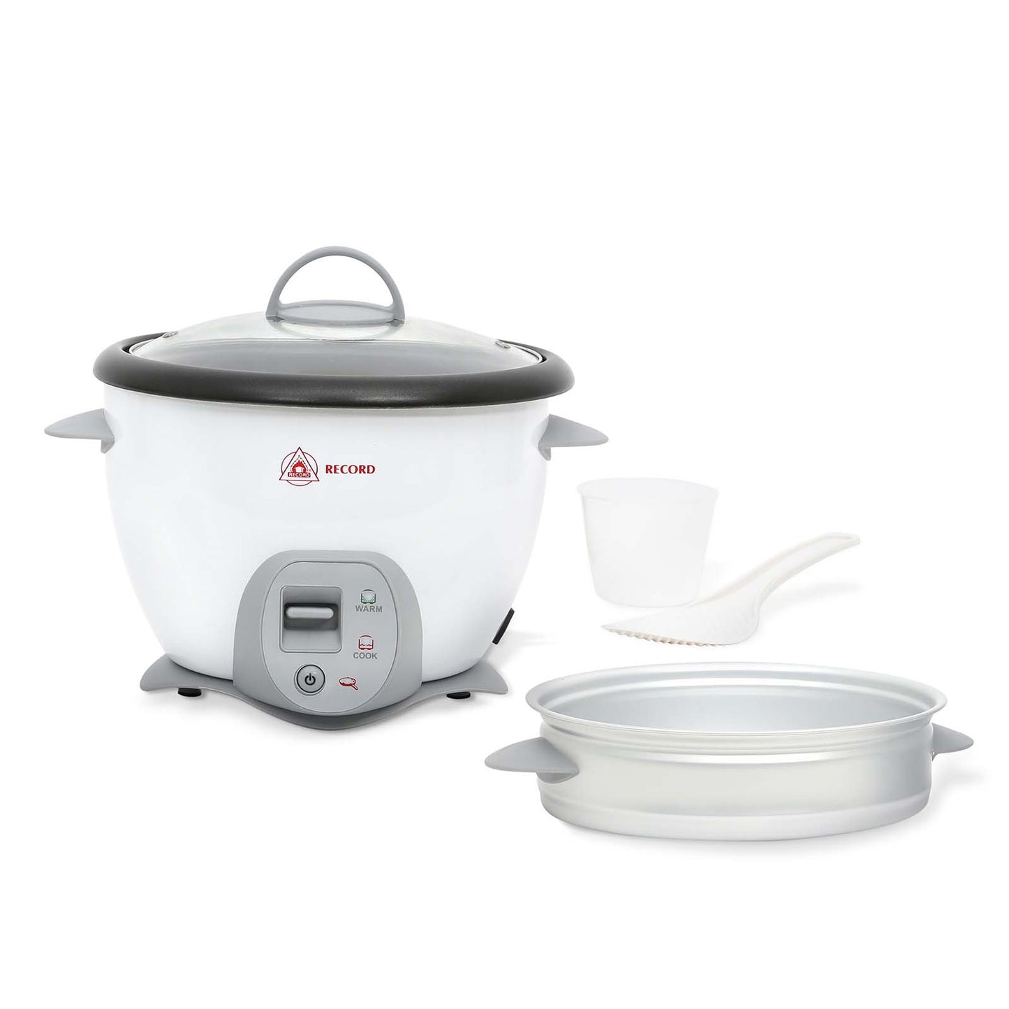 Arrocera multiusos Record blanca con función sofrito y bandeja de vapor 1.8L
