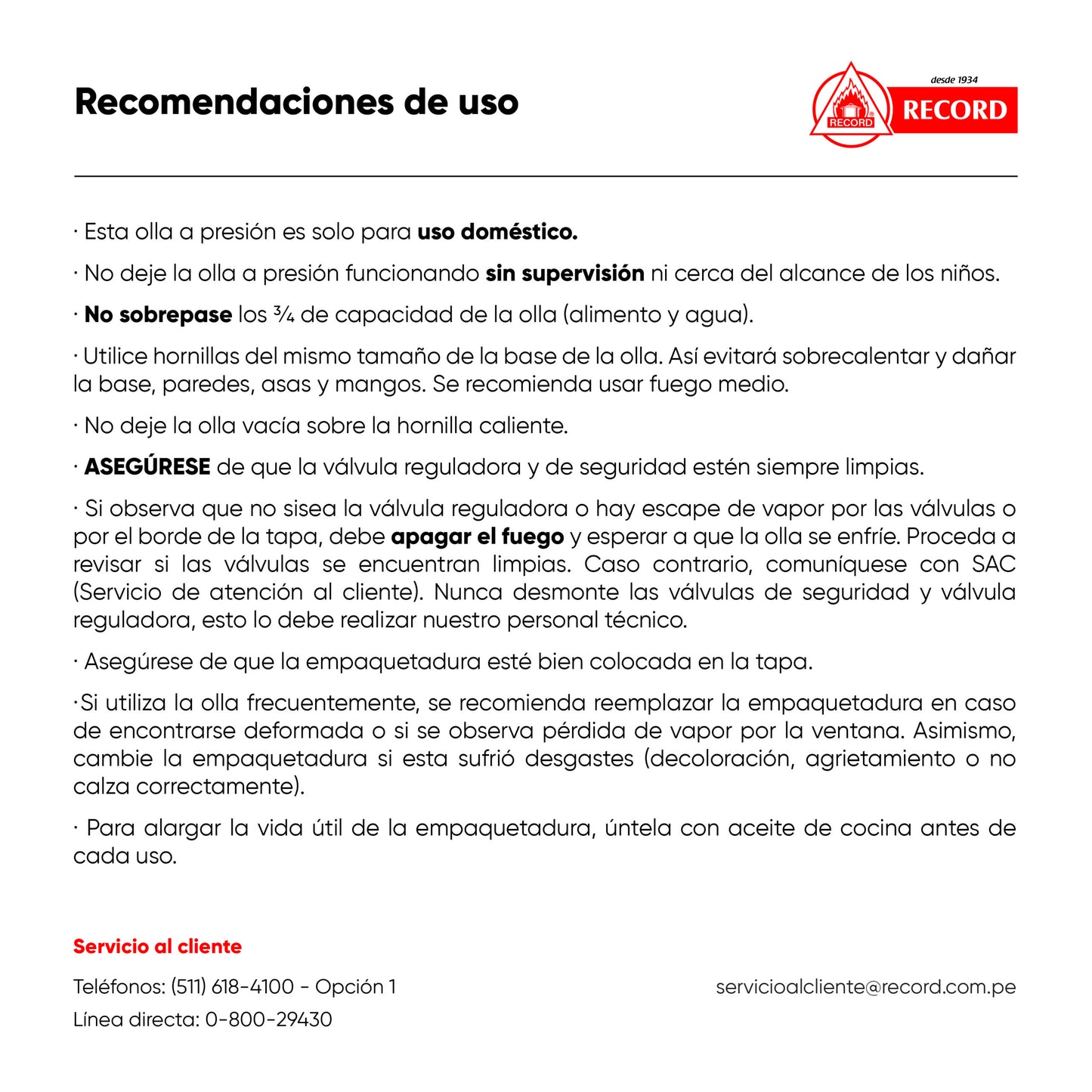 Olla a Presión Record Acero Inoxidable 6L
