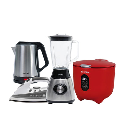 Combo Record Renueva-  Plancha a Vapor Deluxe + Hervidor Eléctrico + Olla Arrocera Digital Multifunción + Licuadora