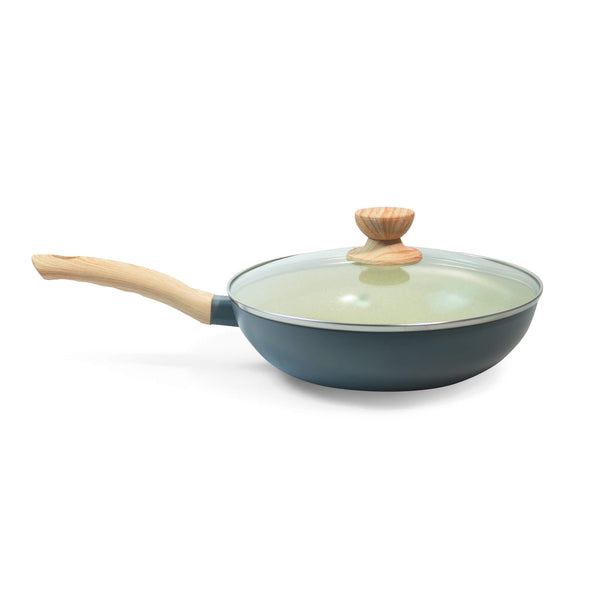 Sartén wok Record Wood con revestimiento interno cerámico y tapa de vidrio 26 cm