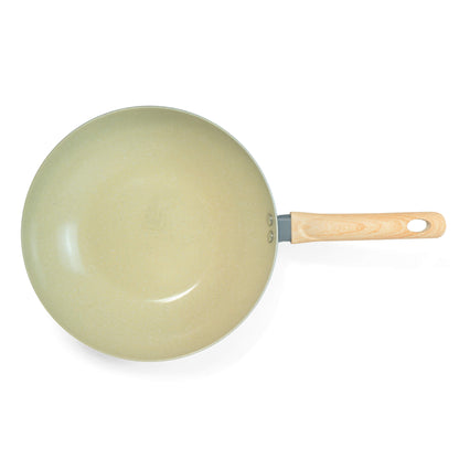 Sartén wok Record Wood con revestimiento interno cerámico y tapa de vidrio 26 cm