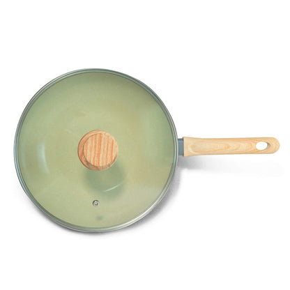 Sartén wok Record Wood con revestimiento interno cerámico y tapa de vidrio 26 cm