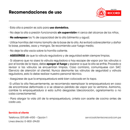Olla a Presión Record Acero Inoxidable 6L