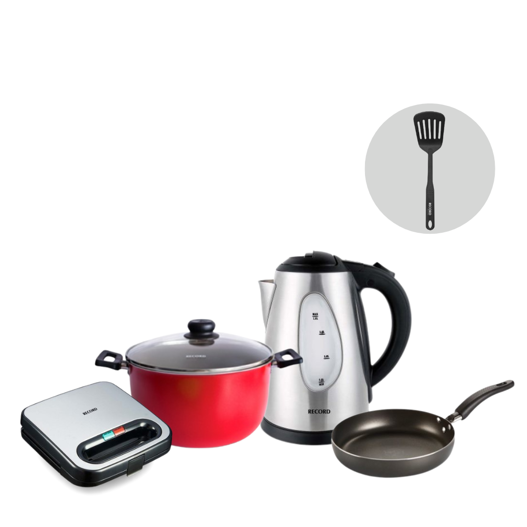 Combo Cocina Equipada- Hervidor + Sarten 18 + Olla 26 + Sandwichera