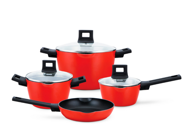Juego de Ollas Nisqa Antiadherente Rojo 7 Piezas